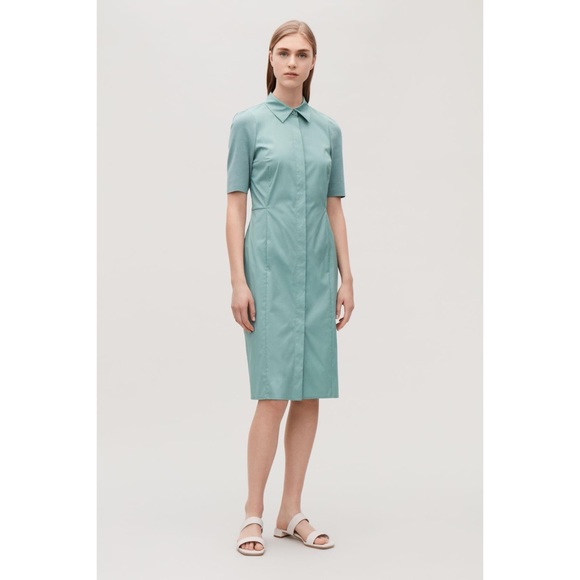 COS | Dresses | Cos Turquoise Shirt Dress With Knitted Sleeves | Poshmark
